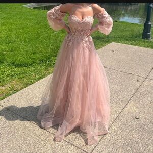 Elegant Pink Lace Off-Shoulder Dress